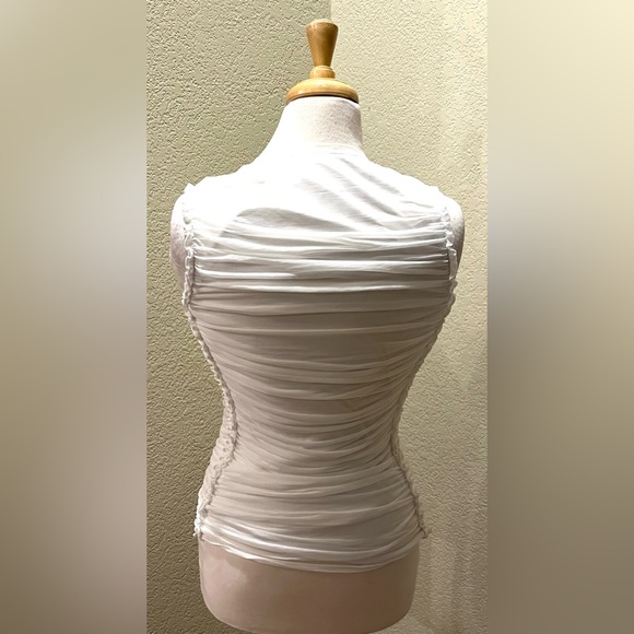 NEW Kobi Halperin Ruche Fitted White Top Shirt Blouse Sleeveless S - Picture 4 of 6